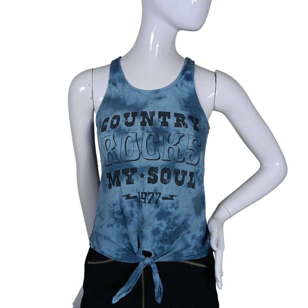 Levi's Denizen Graphic Tank Top Size Small Blue Tie Dye Ties At The Waist